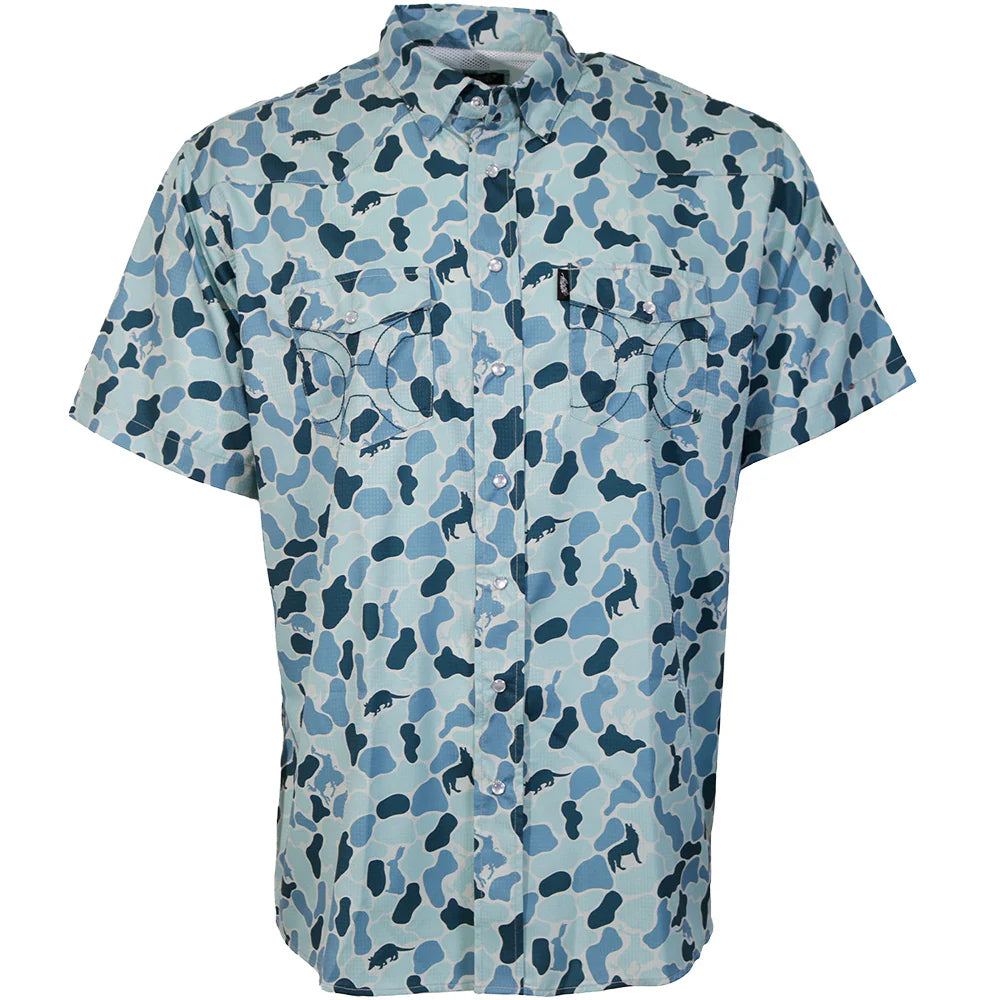 HOOEY "Sol" Short Sleeve Pearl Snap Shirt Blue Camo