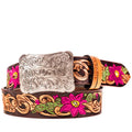 HOOEY "Senorita" Brown/Fuchsia & Green Cactus Blossom Filigree Women's Belt