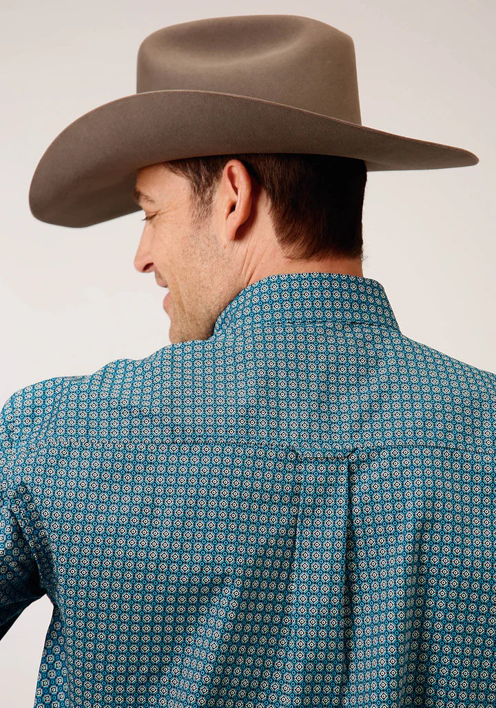 Roper Men’s Long Sleeve Button Azure Neat Western Shirt