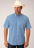 Roper Men’s Short Sleeve Button Diamond Star Geo Blue Western Shirt