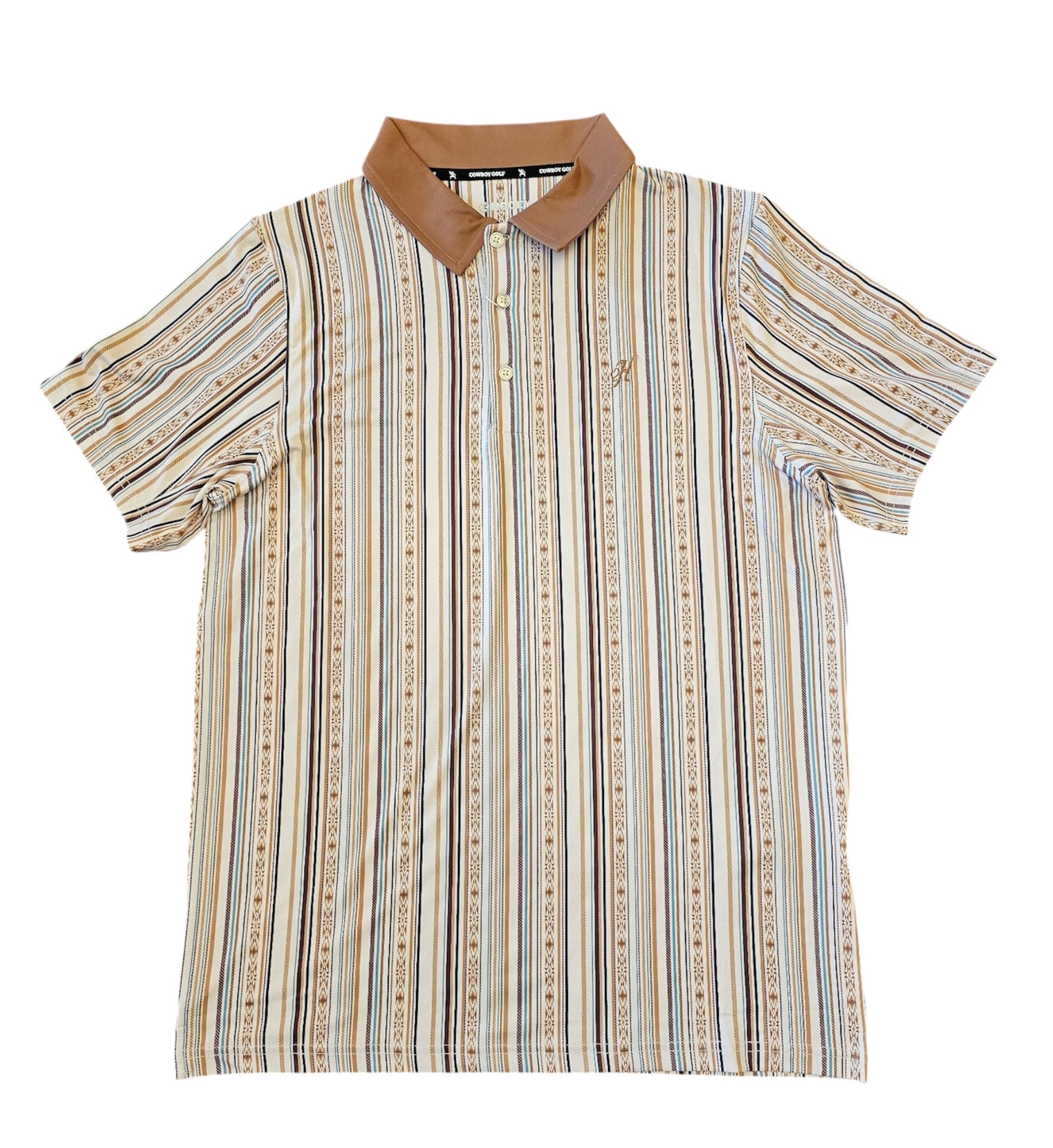 "Weekender" - Grey Cream polo w/ Vertical Stripes
