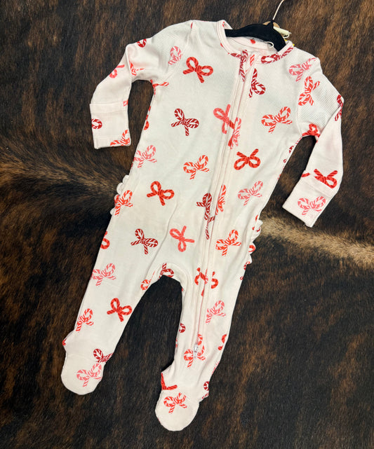 Candy Cane Bows Footie