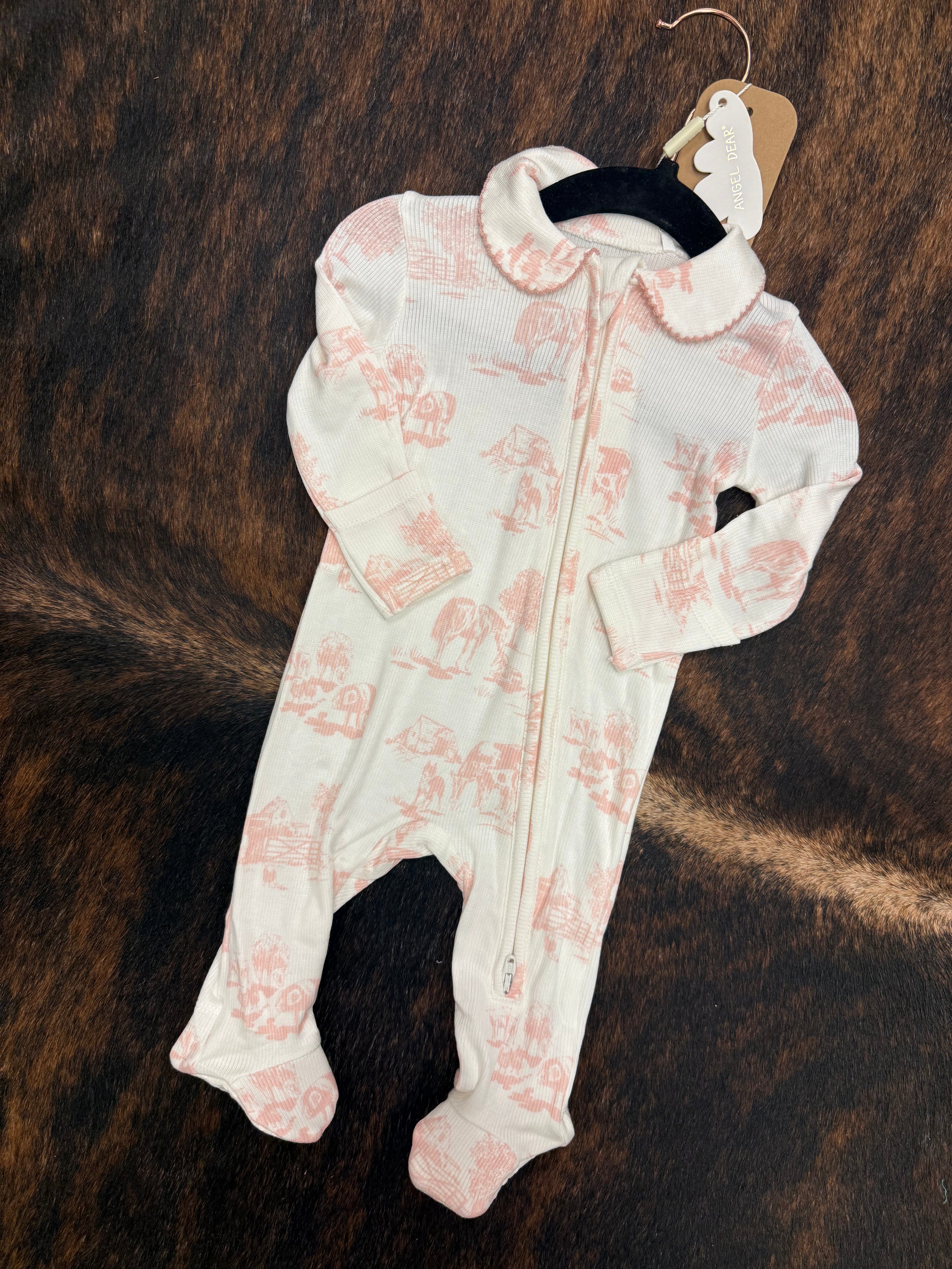Pink Farm Toile Footie