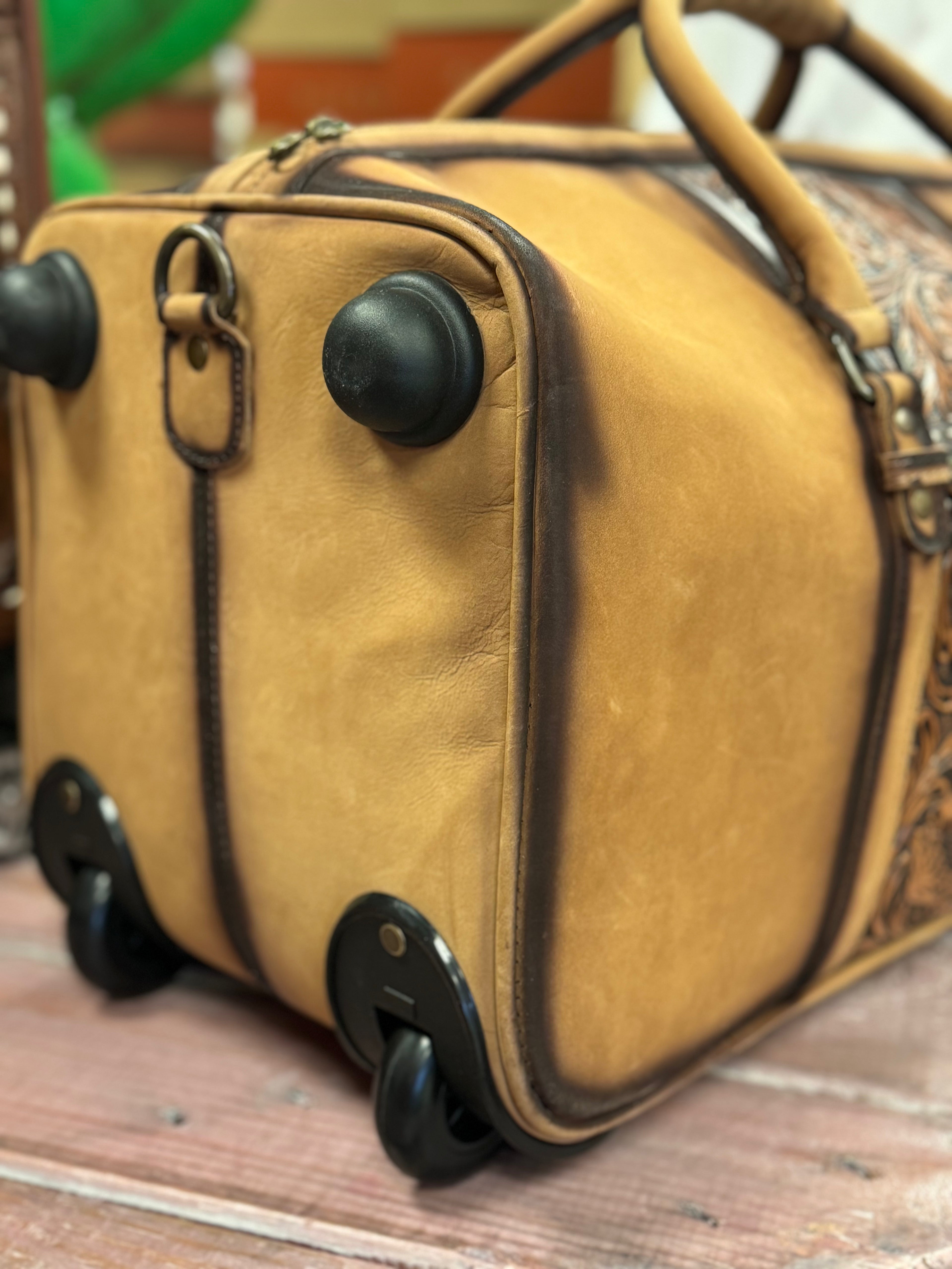 Light Leather Rolling Hand Tooled Duffel