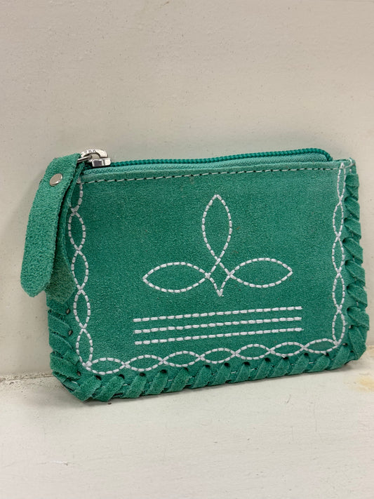 Seafoam Leather Boot Stitch Coin Pouch
