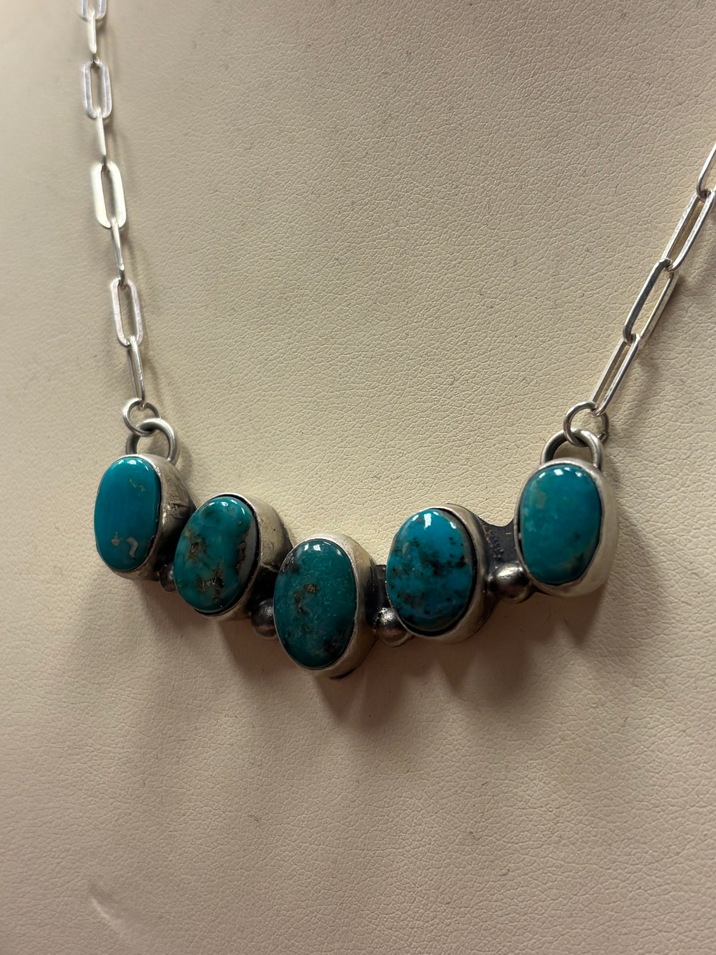 Turquosie Bar Necklace with Paperclip Chain