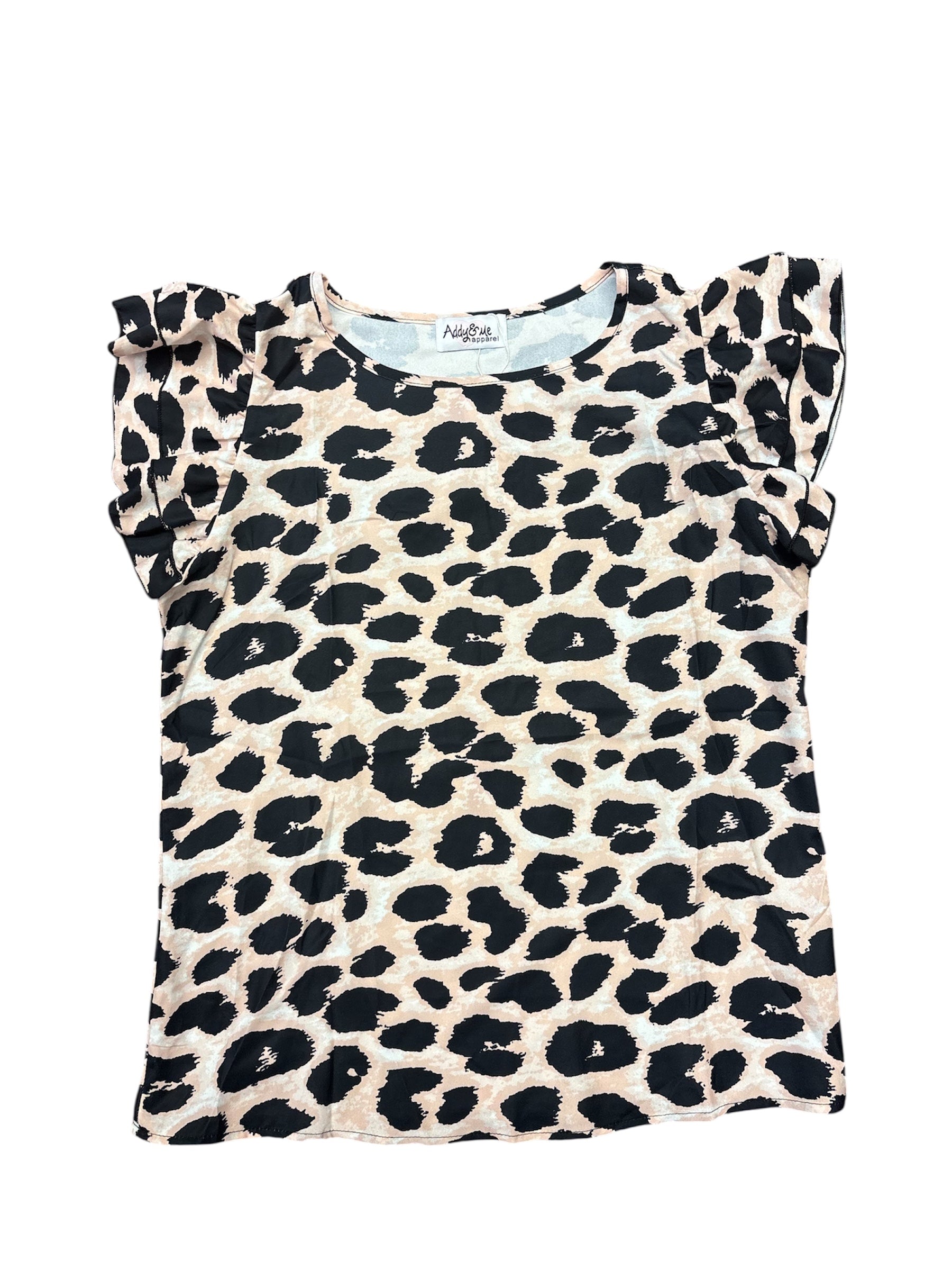Rose Leopard Puff Sleeve Blouse