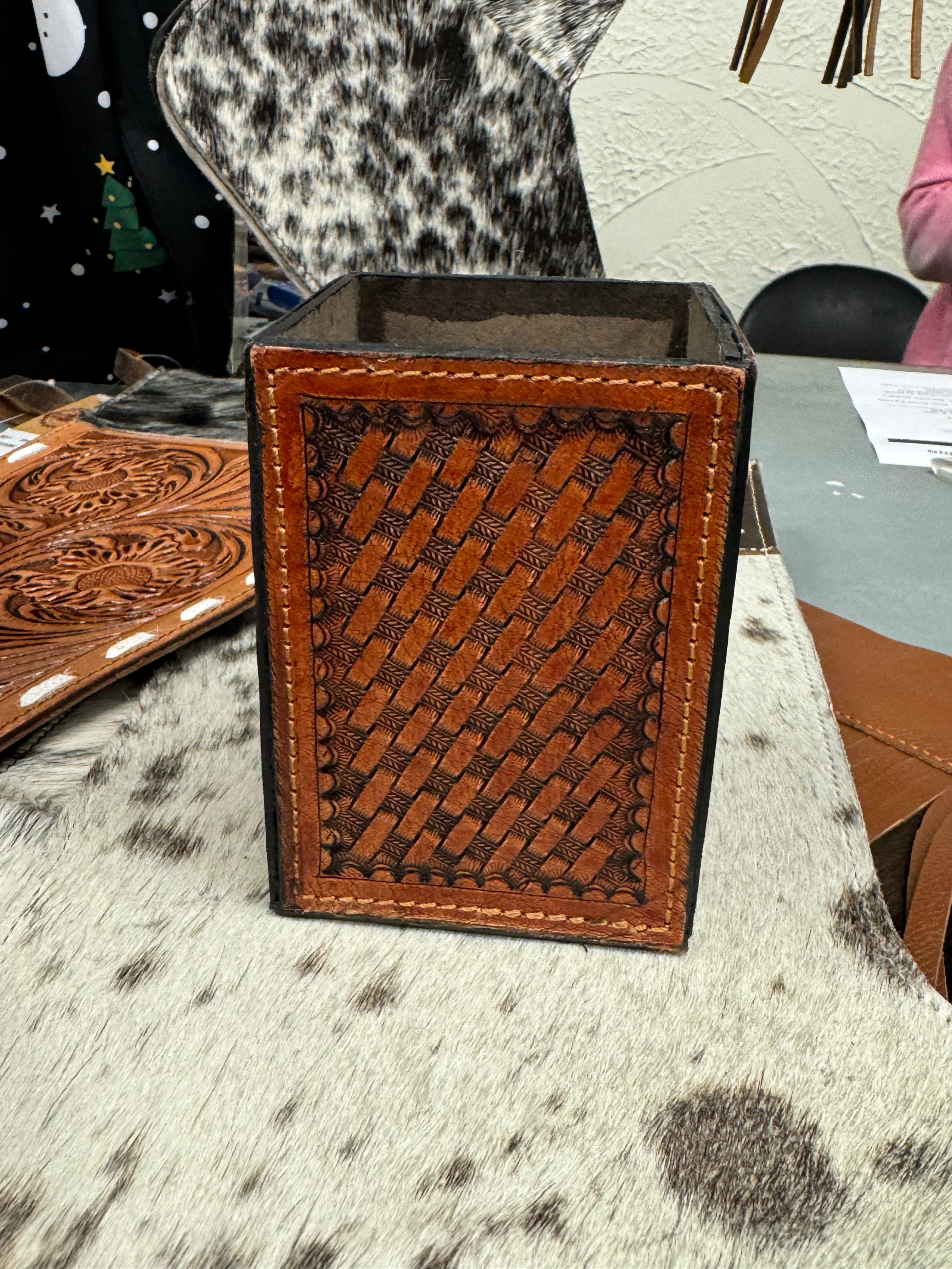 Leather Stamped Pencil Holder