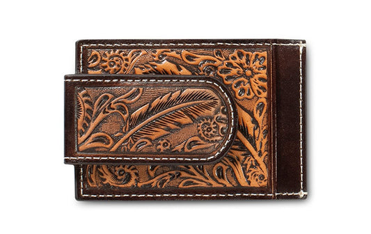 ARIAT MONEY CLIP FEATHER EMBOSSED - ACCESSORIES WALLET