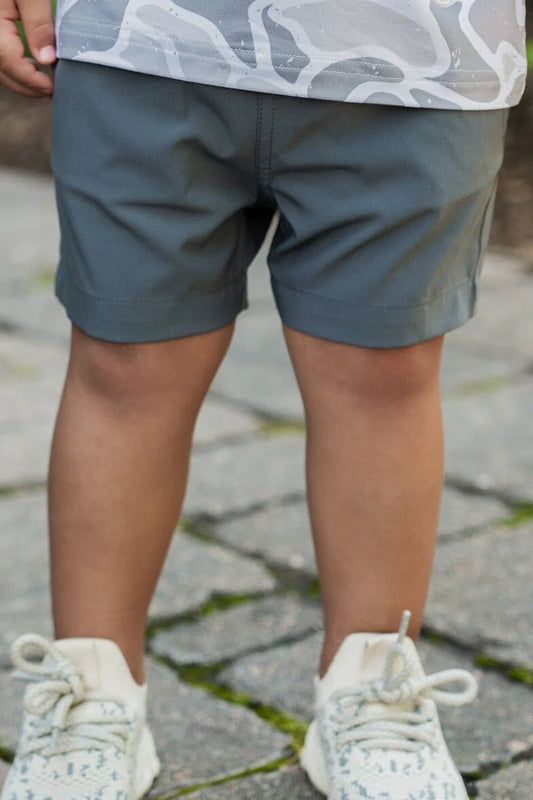 Burlebo Youth Everyday Short - River Rock Grey - Classic Deer Camo Pocket
