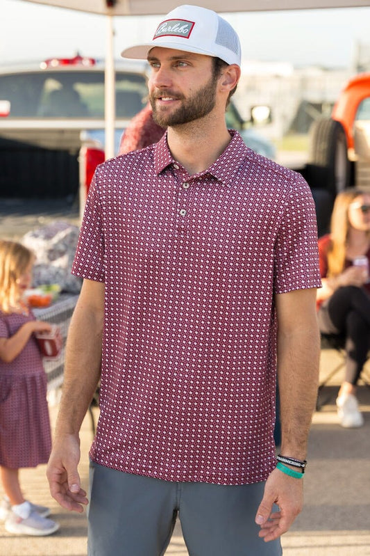 Burlebo Performance Polo - Texas Maroon & Grey