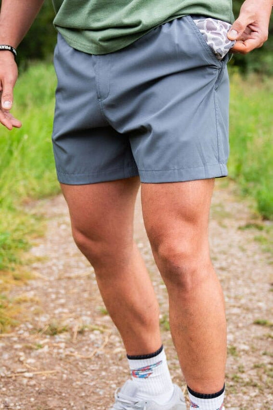 Burlebo Everyday Shorts - River Rock Grey - Classic Deer Camo Pocket