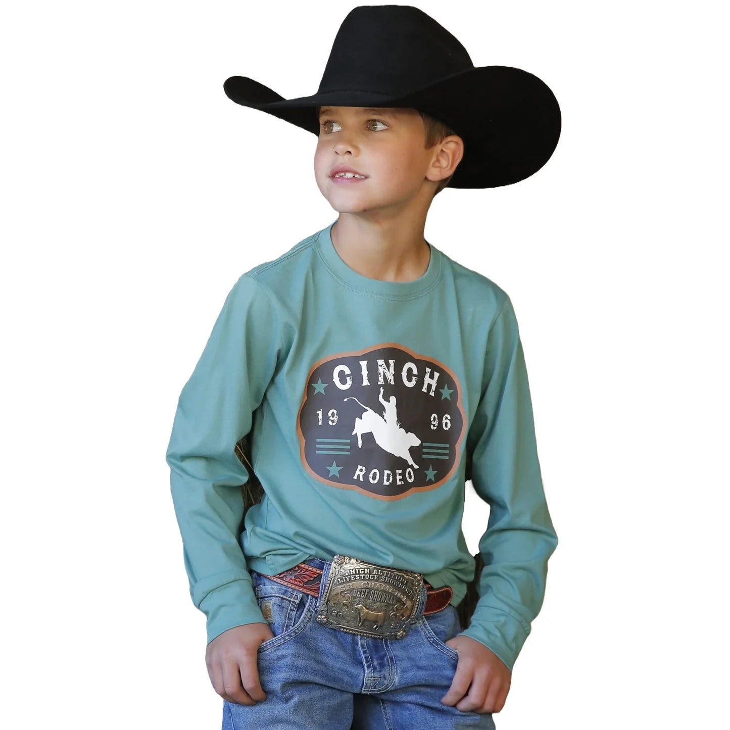 Cinch Boy's Long Sleeve Green Buckle T-Shirt