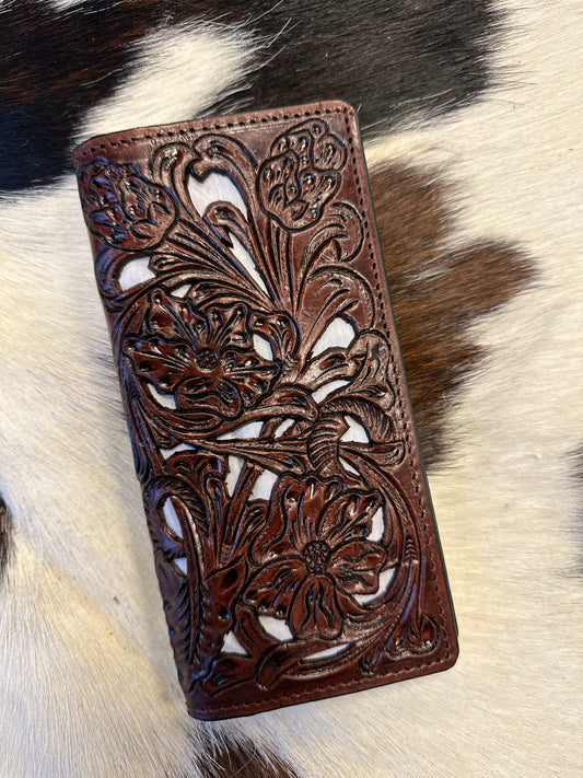 Tooled Leather with White Inlays Wallet