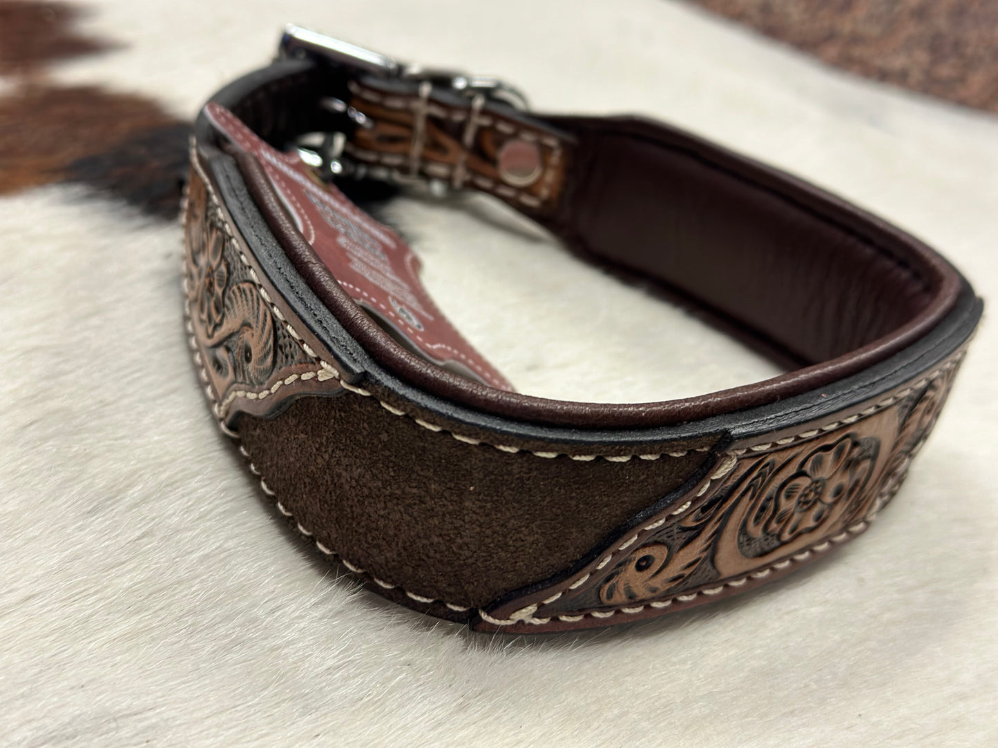 Tooled Leather & Cowhide Western Dog Collars