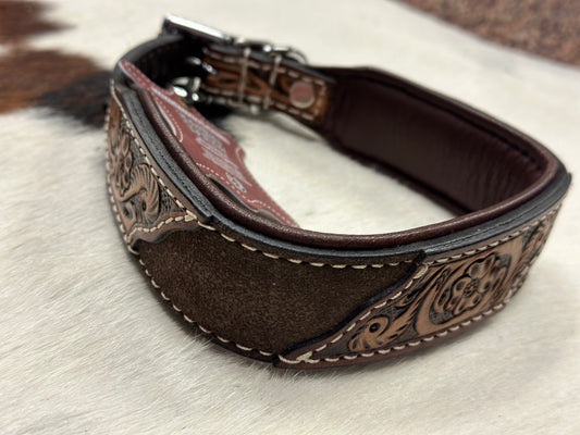 Tooled Leather & Cowhide Western Dog Collars