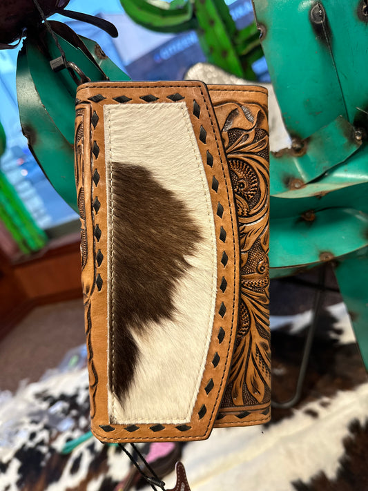 Cowhide and Tooled Leather Wallet/Crossbody
