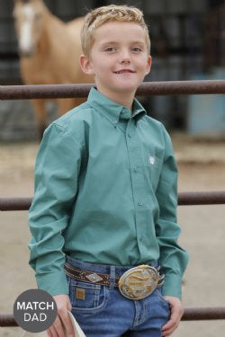 BOY'S SOLID BUTTON-DOWN WESTERN SHIRT - GREEN