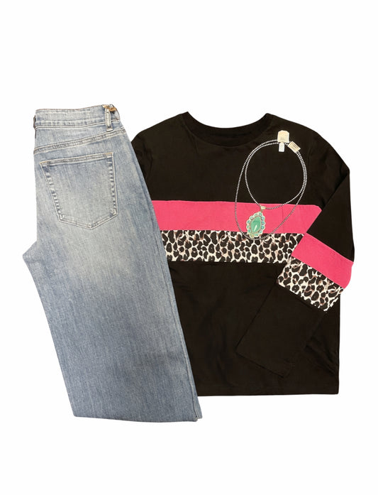 Pink & Leopard Stripe Crewneck