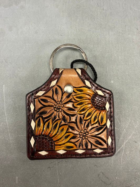 Sunflower Buckstitch Eartag Keychain