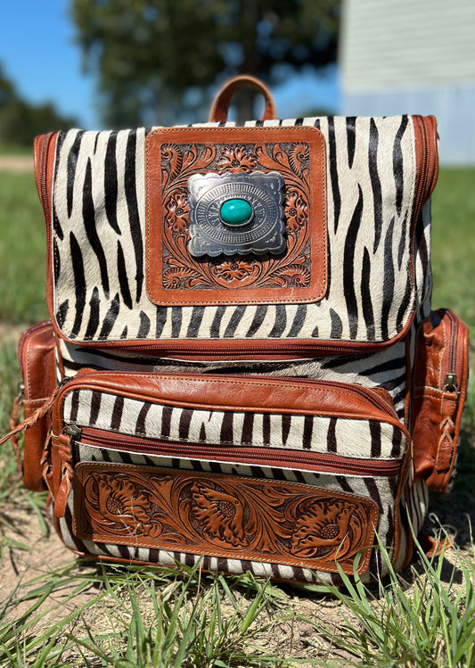Zebra Concho Buckle Backpack