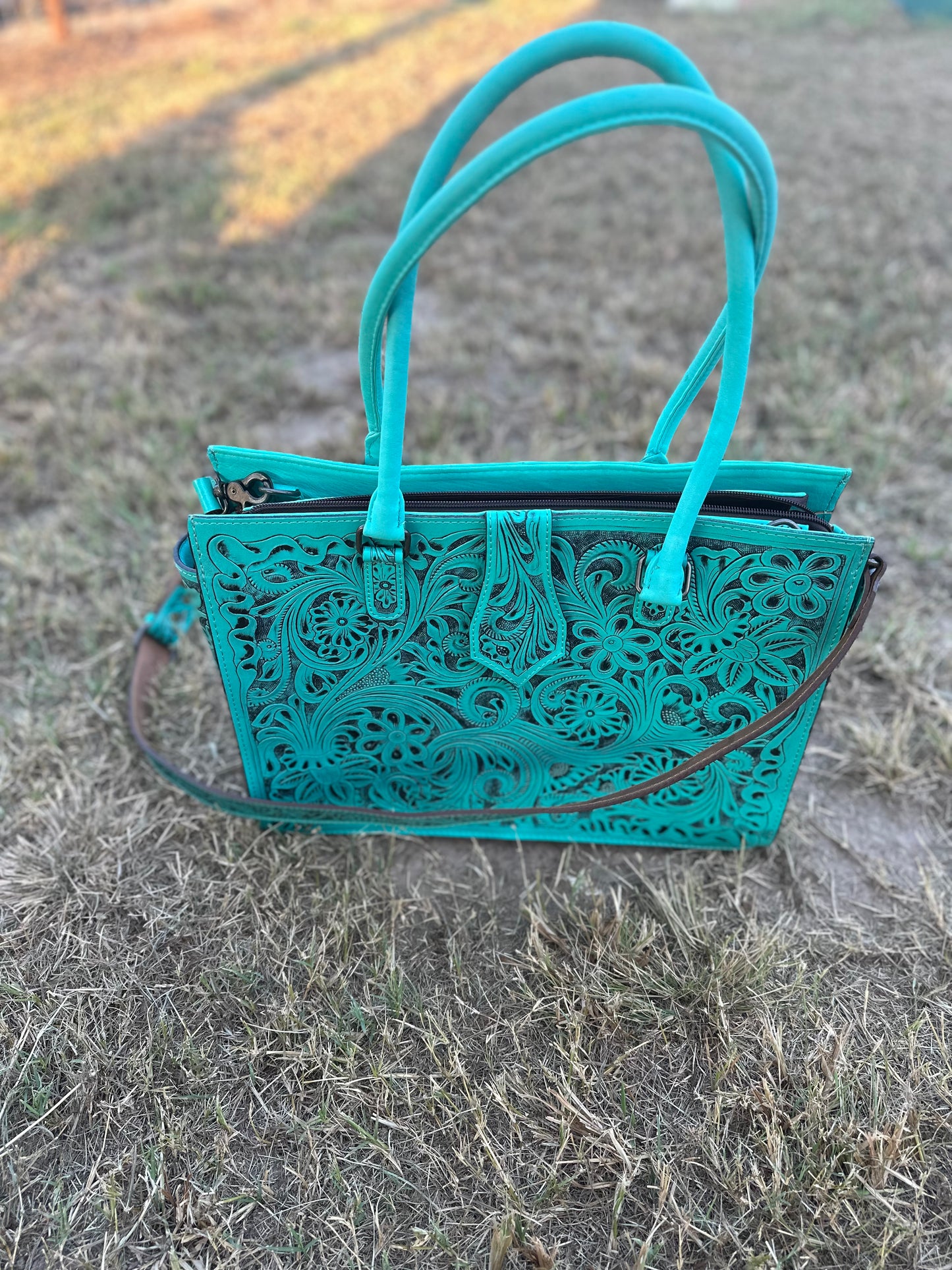 Turquoise Tooled Tote