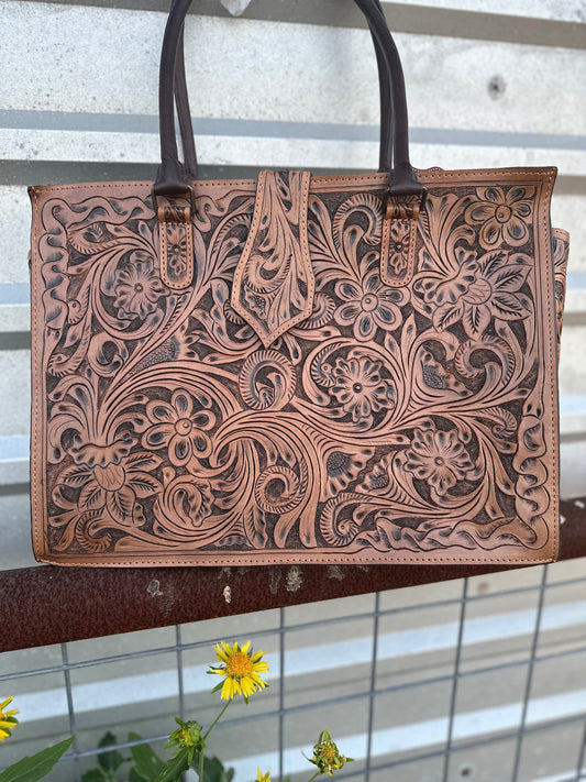 Brown Tooled Tote