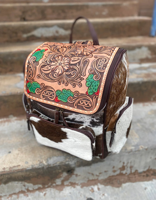 Cactus Tooled Leather Backpack