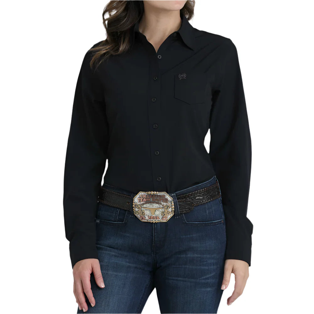 Cinch Women's Long Sleeve Arenaflex Button Up Western Shirt - Solid Black