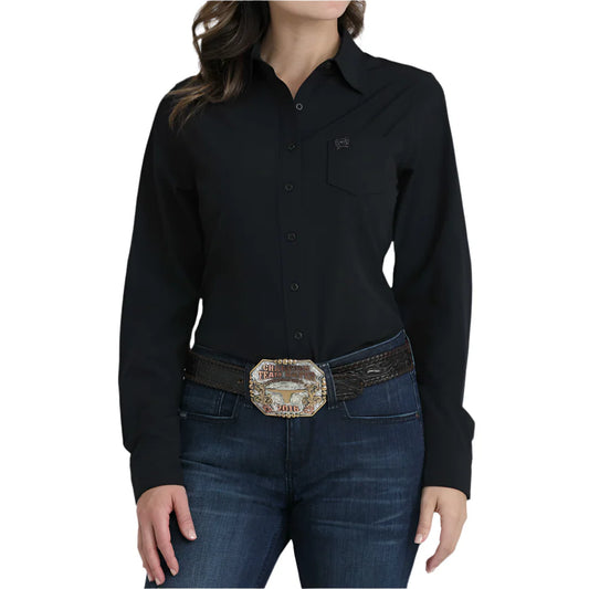 Cinch Women's Long Sleeve Arenaflex Button Up Western Shirt - Solid Black