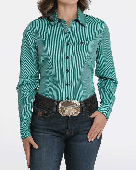 Cinch Women’s TENCEL™ Arena Fit Button Down- Turquoise Stripe