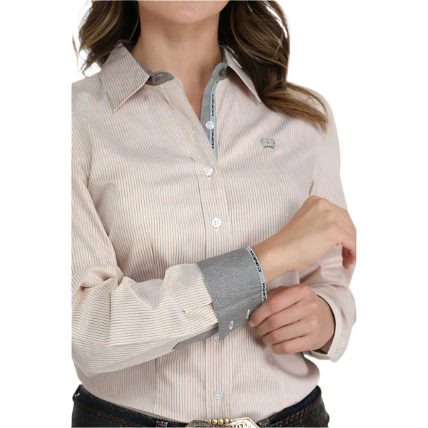 Cinch Women's Long Sleeve Button Up Western Shirt - Orange Stripe