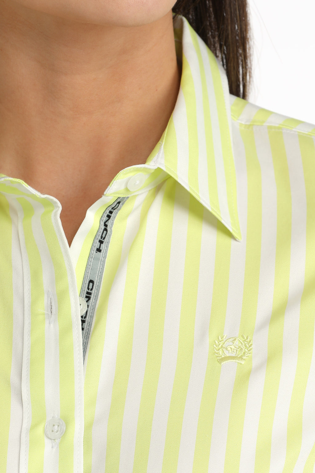 CINCH Womens Long Sleeve Lime Stripe Button Down