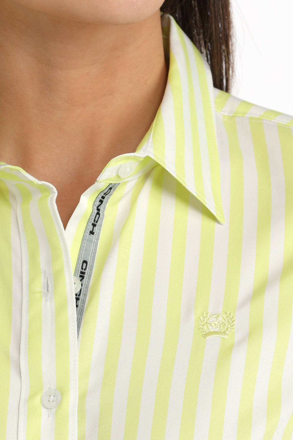 CINCH Womens Long Sleeve Lime Stripe Button Down