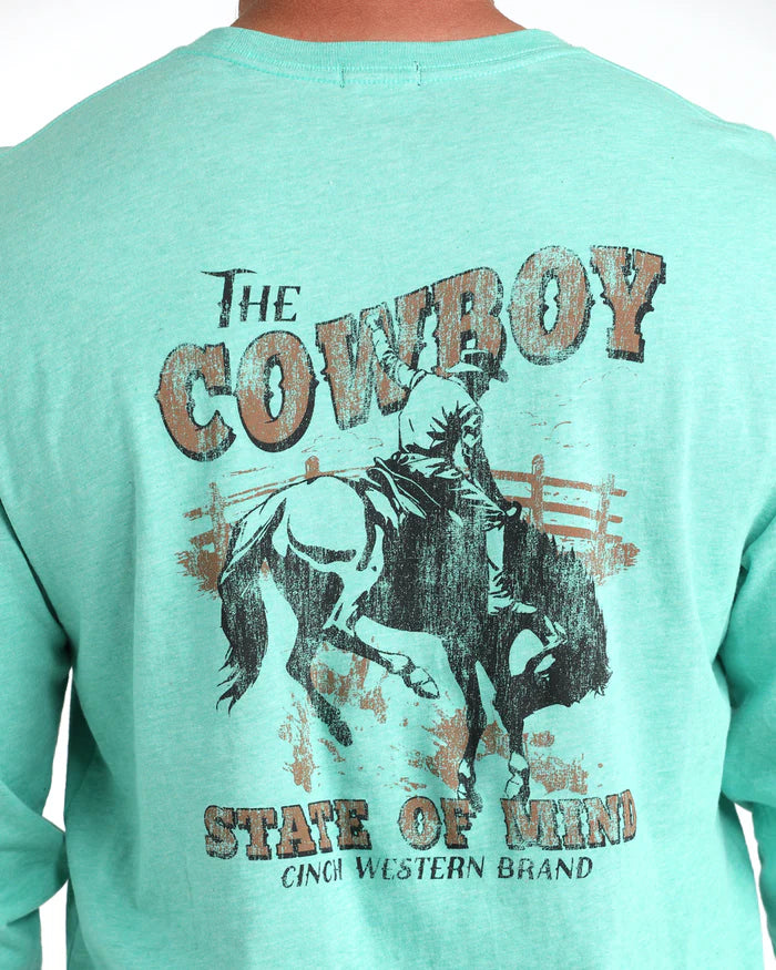 Cinch Men's Long Sleeve Graphic Tee- Turquoise Bronc