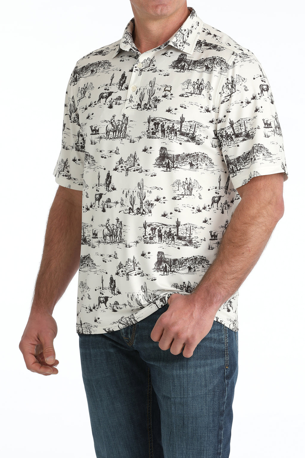 Cinch Men's ArenaFlex Cream Desert Cowboy Graphic Polo Shirt