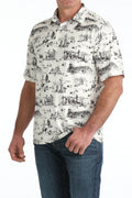 Cinch Men's ArenaFlex Cream Desert Cowboy Graphic Polo Shirt