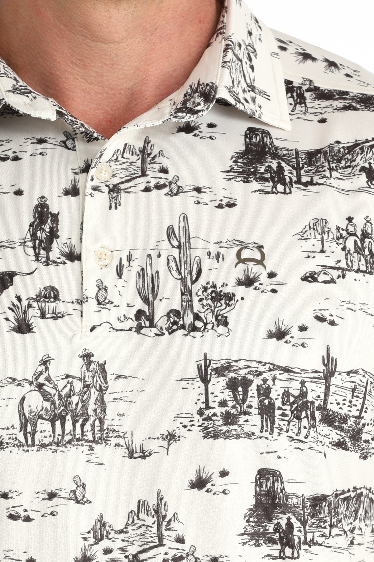 Cinch Men's ArenaFlex Cream Desert Cowboy Graphic Polo Shirt