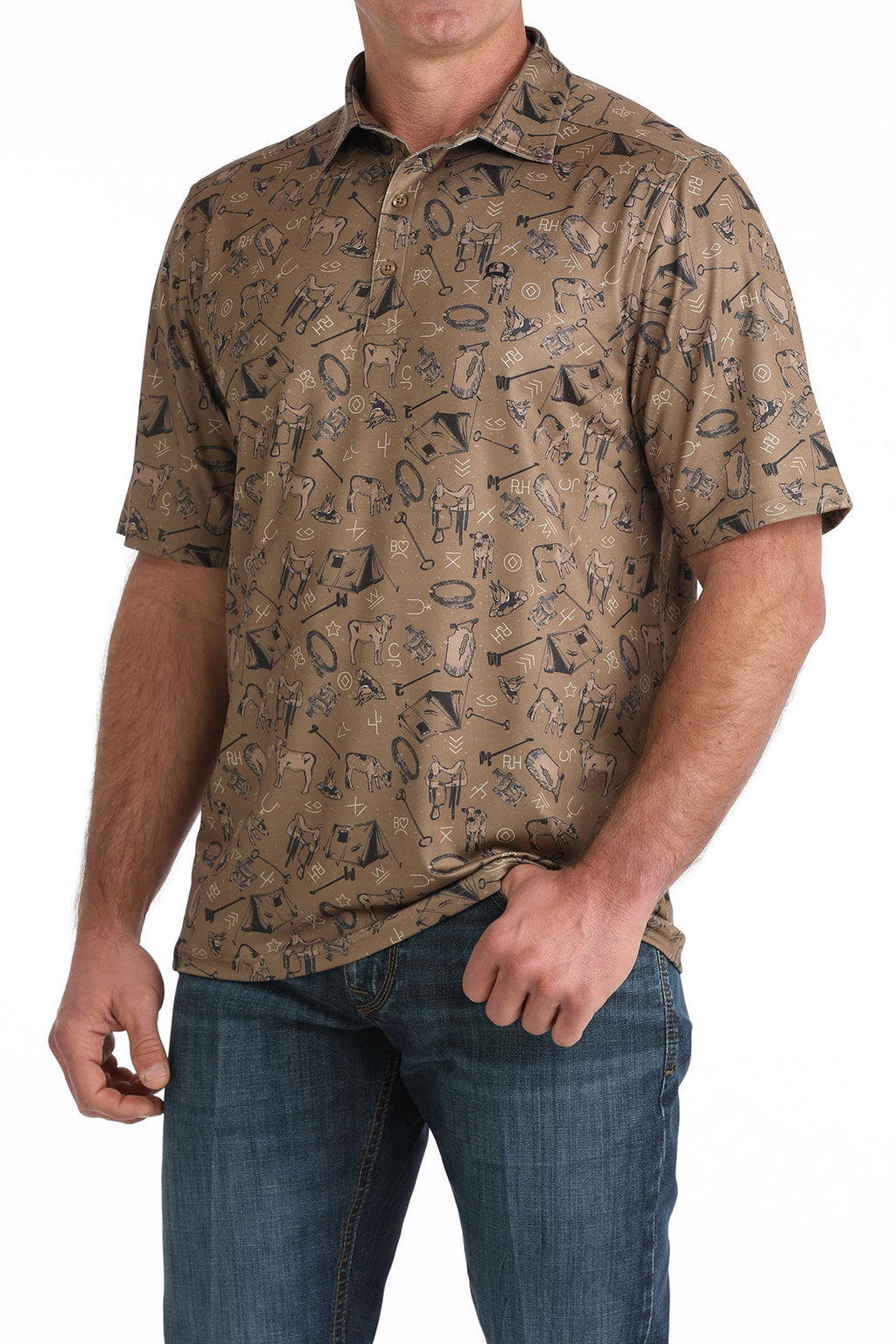 CINCH Mens Short Sleeve Campfire Arenaflex Polo
