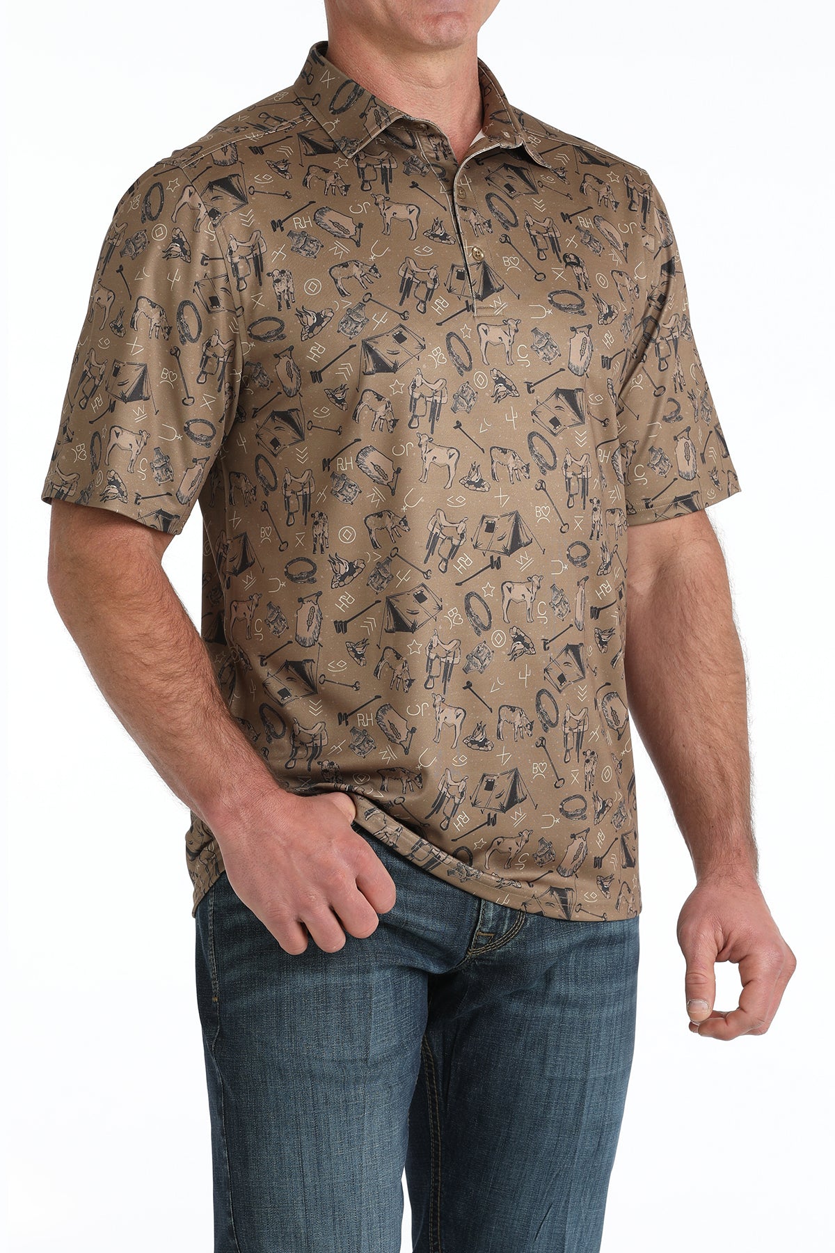 CINCH Mens Short Sleeve Campfire Arenaflex Polo