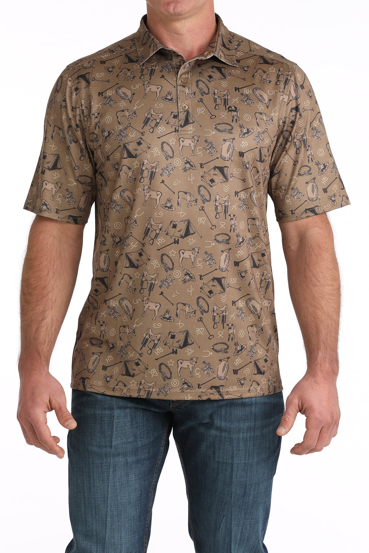 CINCH Mens Short Sleeve Campfire Arenaflex Polo