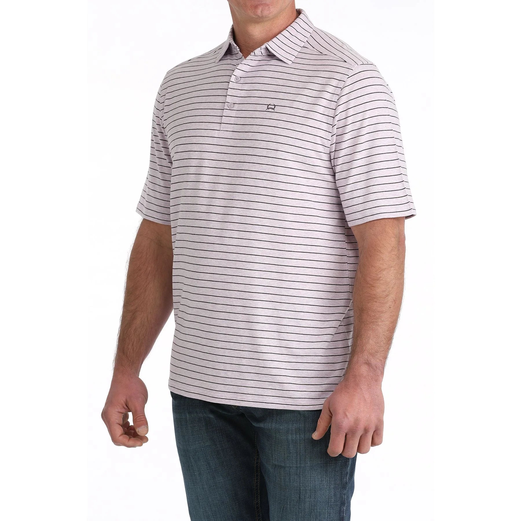 CINCH Mens Lilac Striped Short Sleeve Polo