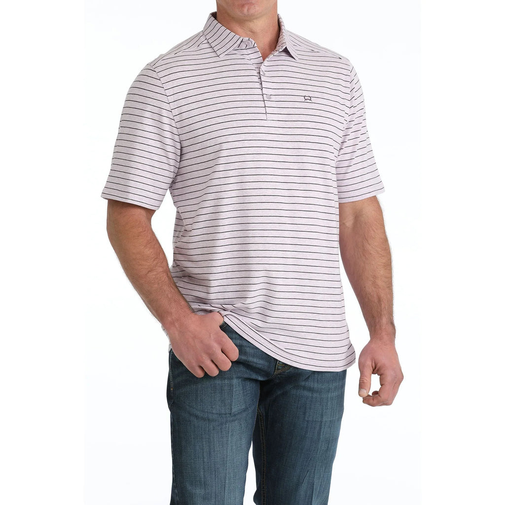 CINCH Mens Lilac Striped Short Sleeve Polo