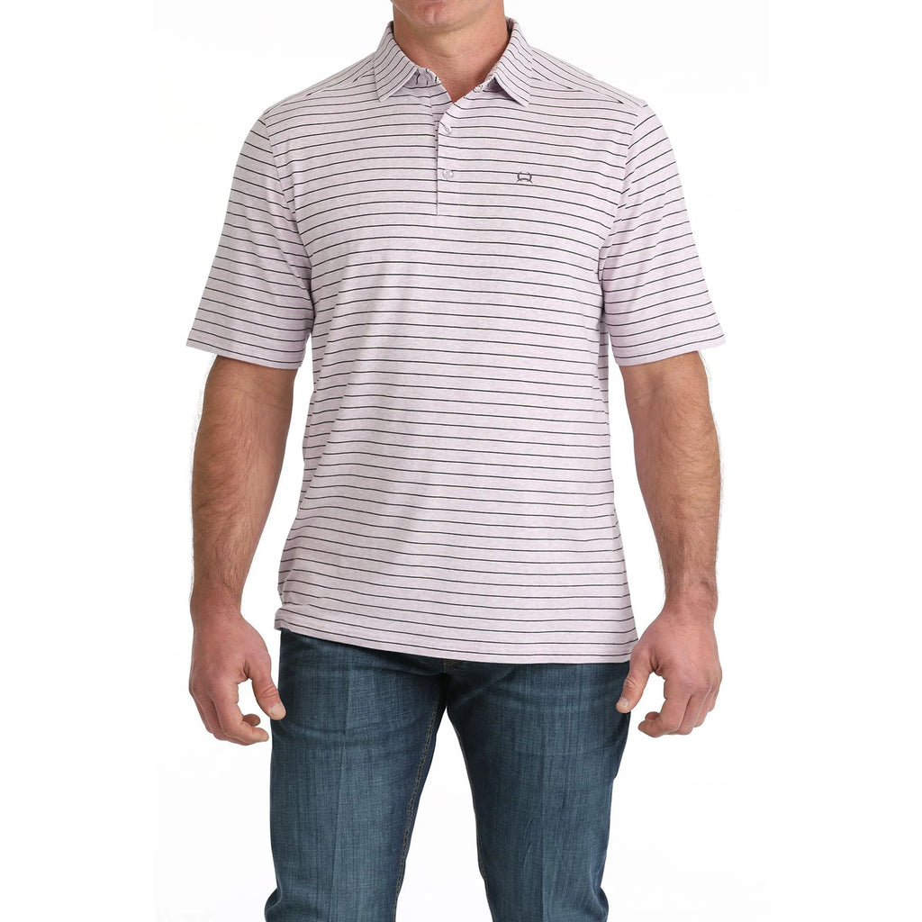 CINCH Mens Lilac Striped Short Sleeve Polo