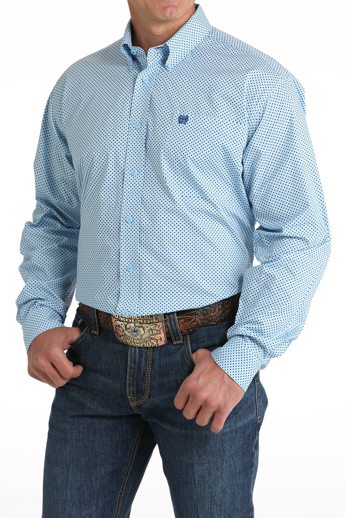 Cinch Men's Royal Blue & Light Blue Geo Print Long Sleeve Western Shirt