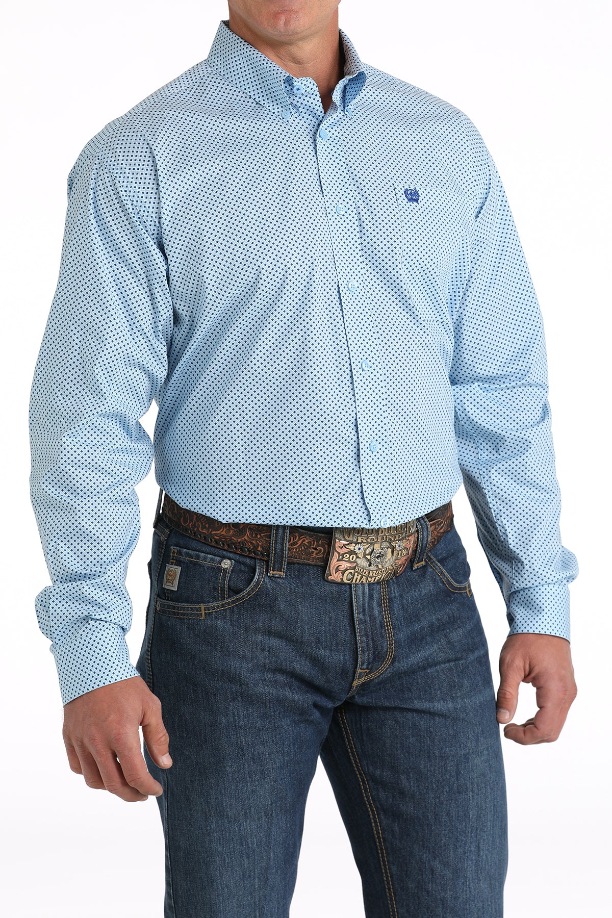 Cinch Men's Royal Blue & Light Blue Geo Print Long Sleeve Western Shirt