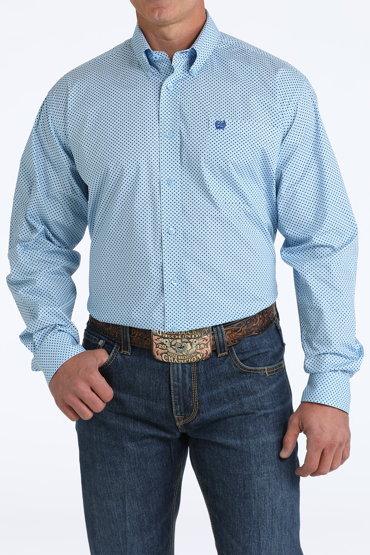 Cinch Men's Royal Blue & Light Blue Geo Print Long Sleeve Western Shirt
