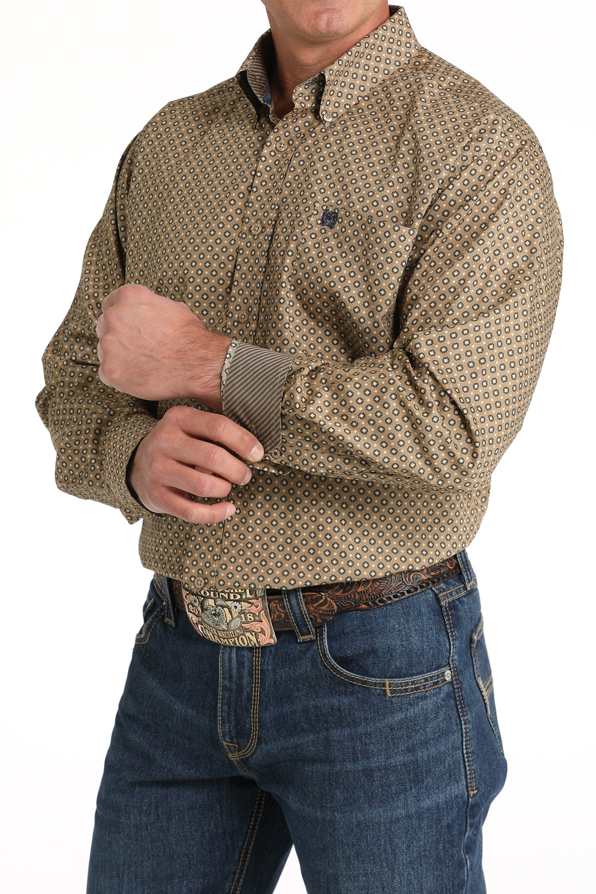 Cinch Men's Navy & Coffee Geo Print Long Sleeve Western Shirt
