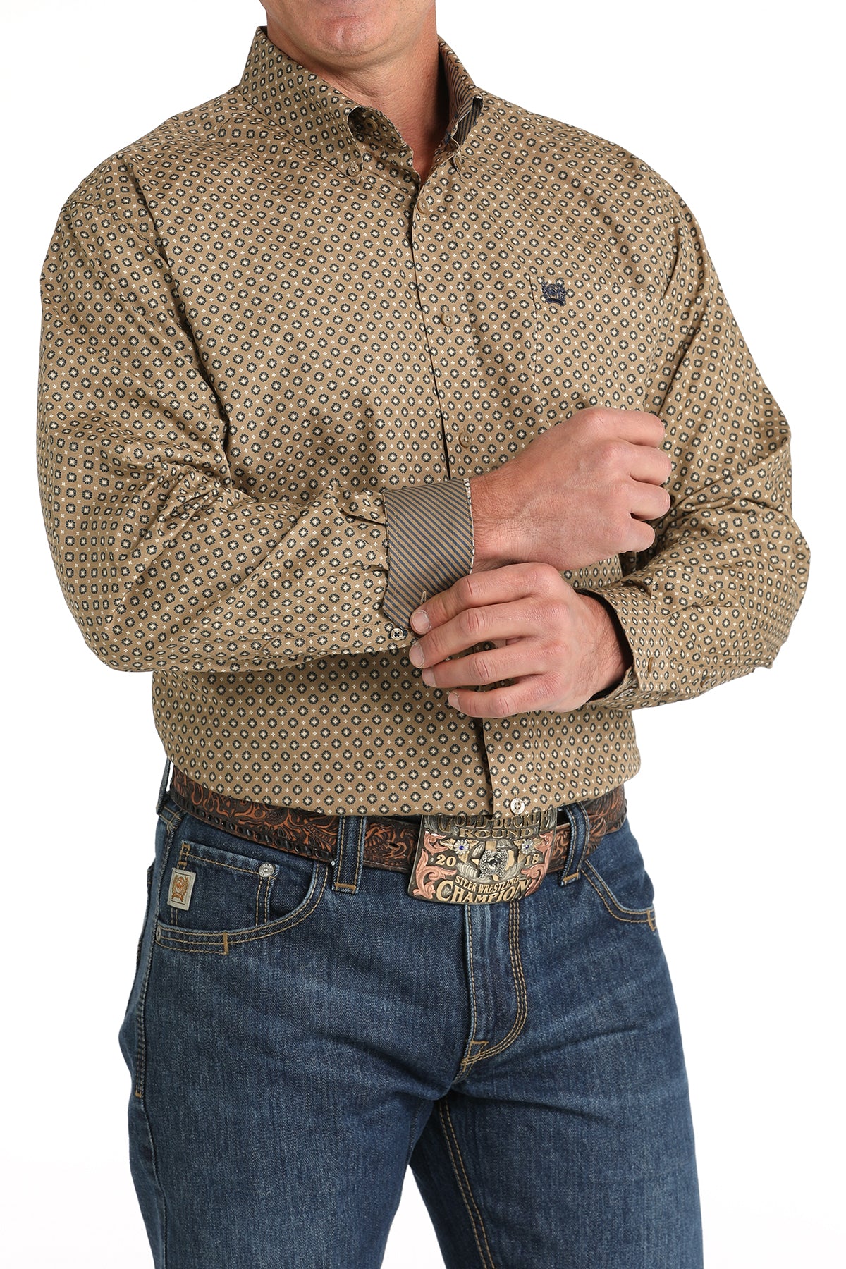 Cinch Men's Navy & Coffee Geo Print Long Sleeve Western Shirt