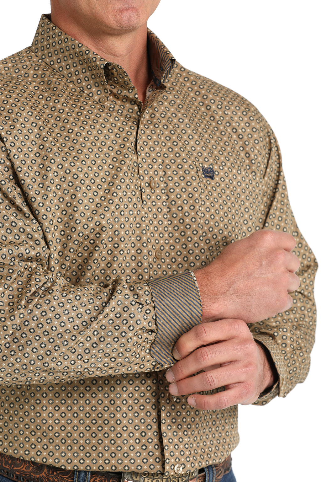 Cinch Men's Navy & Coffee Geo Print Long Sleeve Western Shirt